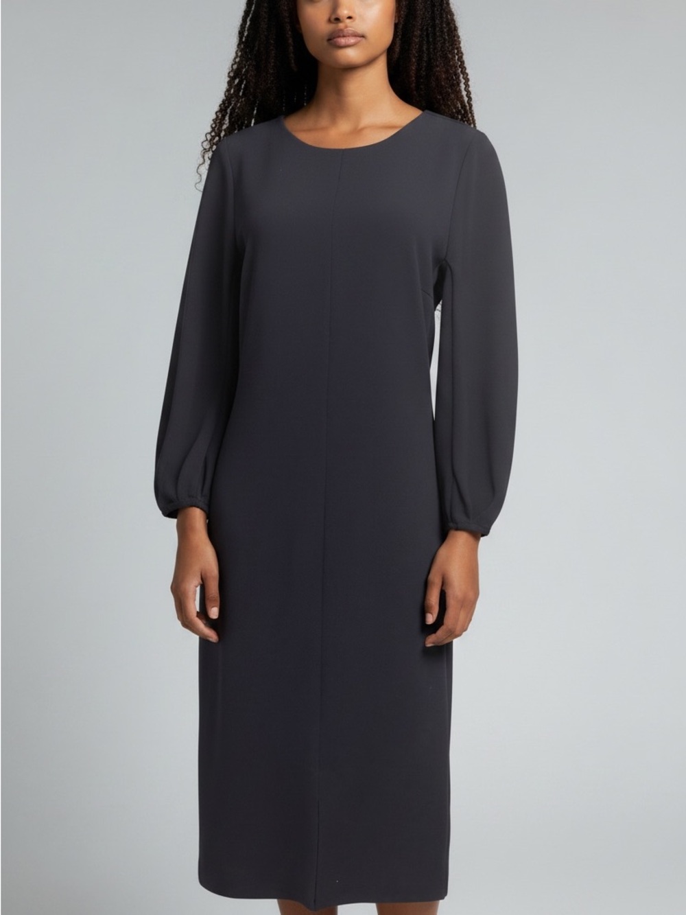 Massimo Dutti Long Sleeve Midi Dress Navy
